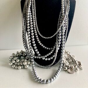 Silver gun metal Multi-Strand Beaded Necklace and bracelets